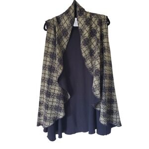 Parsley & Sage Womens XL Open Front Draped Layered Vest Black Green Art To Wear